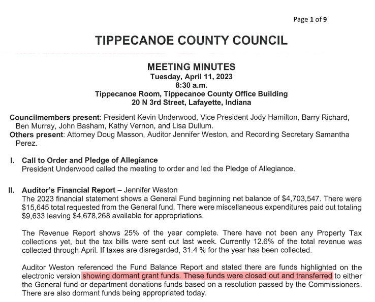 Tippecanoe County Council Minutes, 2023-04-11