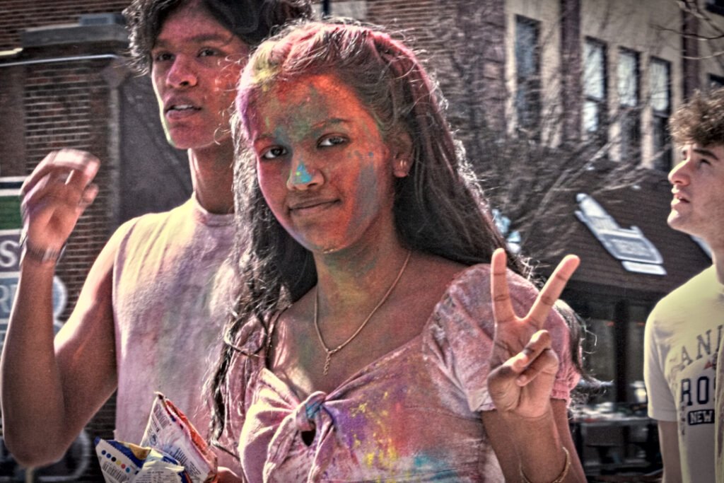 West Lafayette Downtown (Chauncey Village), 2026-03-29 - Woman Giving Peace Pose