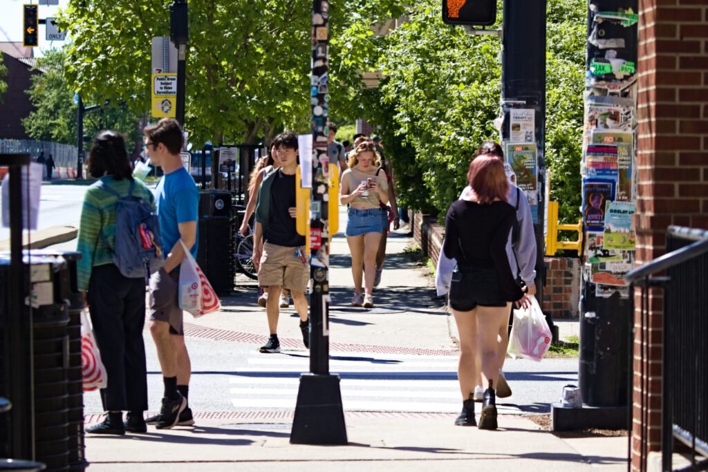 Intersection in the Village during Purdue's Grand Prix weekend